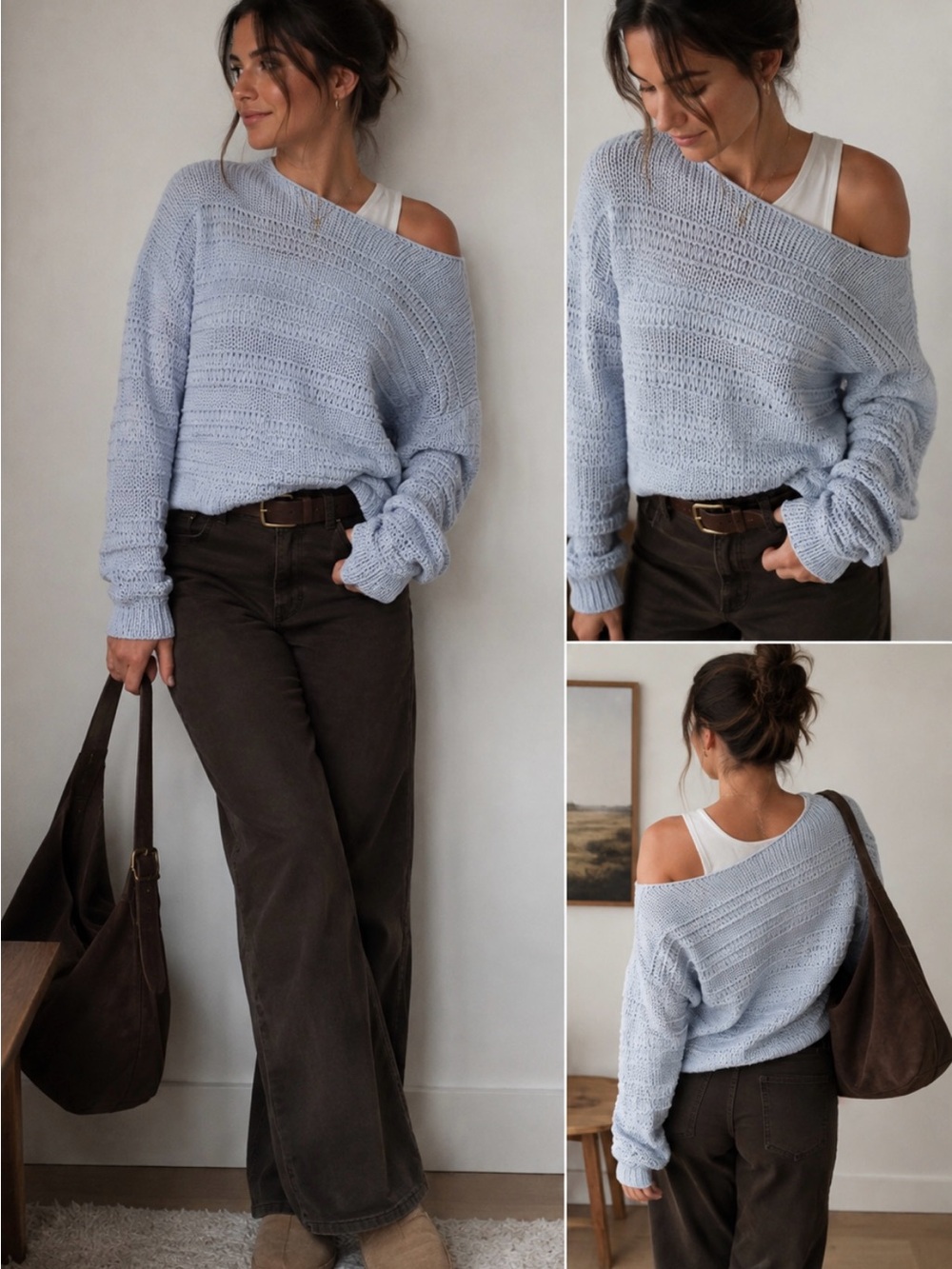Hollister Slouchy Textural Stitch Sweater light blue medium